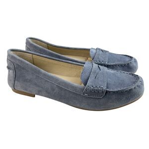 White Mountain Women’s Loafers 8M Blue Suede Leather Moc Toe Slip‑On Flats